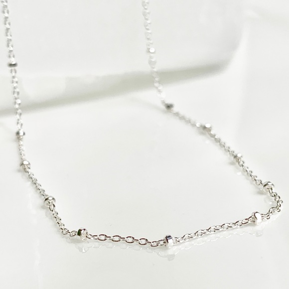 925 Faceted Beads Chain Choker Silver Necklace